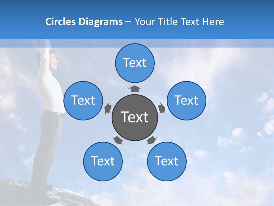 A Man Standing On Top Of A Rock With His Arms In The Air PowerPoint Template