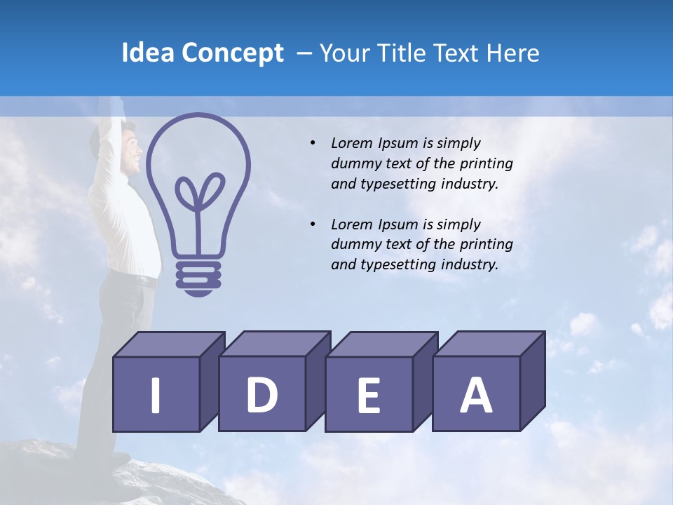 A Man Standing On Top Of A Rock With His Arms In The Air PowerPoint Template