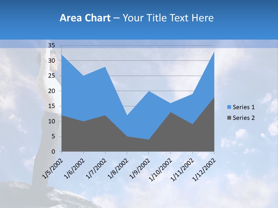A Man Standing On Top Of A Rock With His Arms In The Air PowerPoint Template