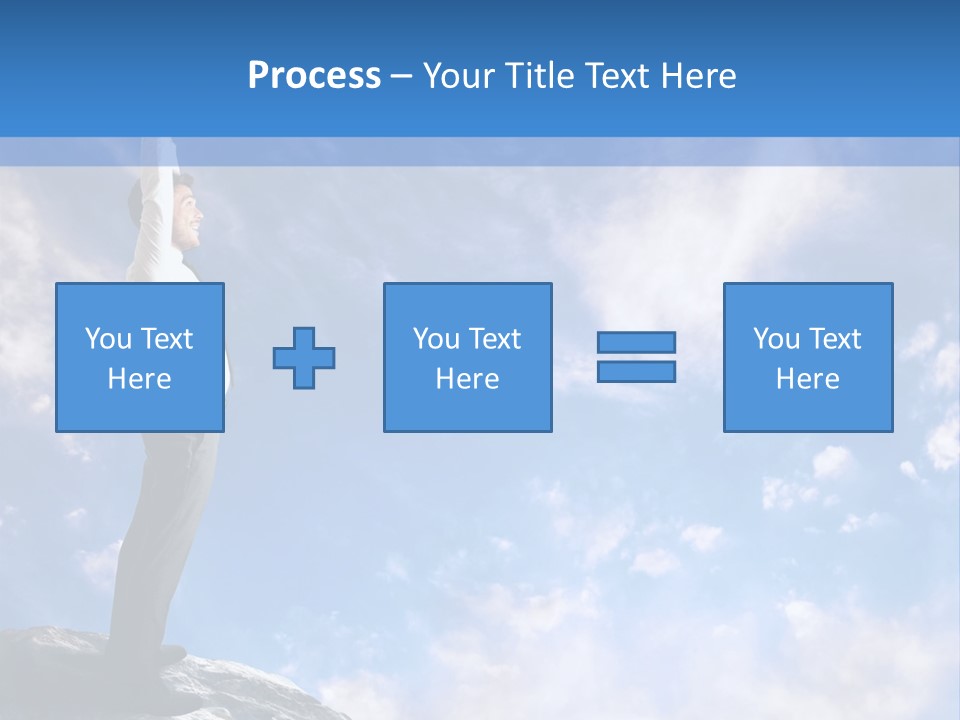 A Man Standing On Top Of A Rock With His Arms In The Air PowerPoint Template