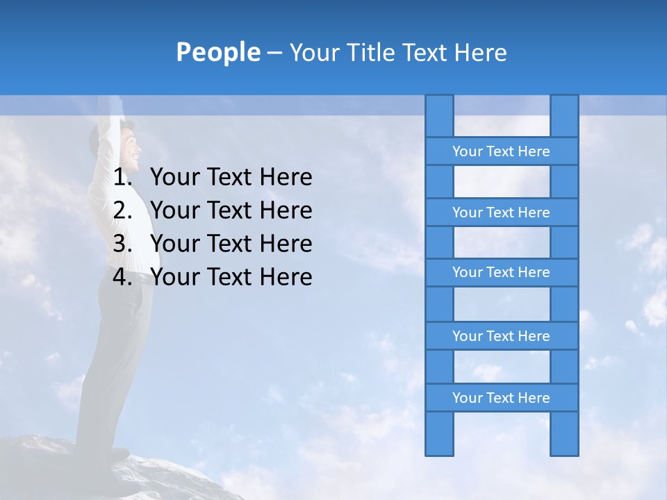 A Man Standing On Top Of A Rock With His Arms In The Air PowerPoint Template
