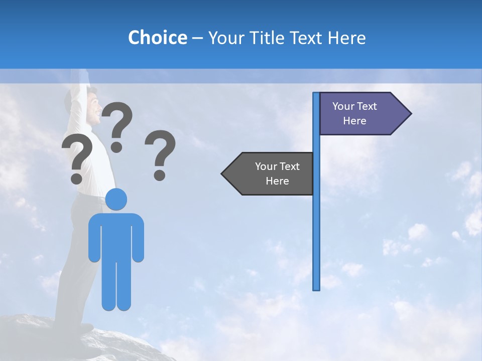 A Man Standing On Top Of A Rock With His Arms In The Air PowerPoint Template