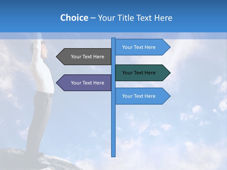A Man Standing On Top Of A Rock With His Arms In The Air PowerPoint Template
