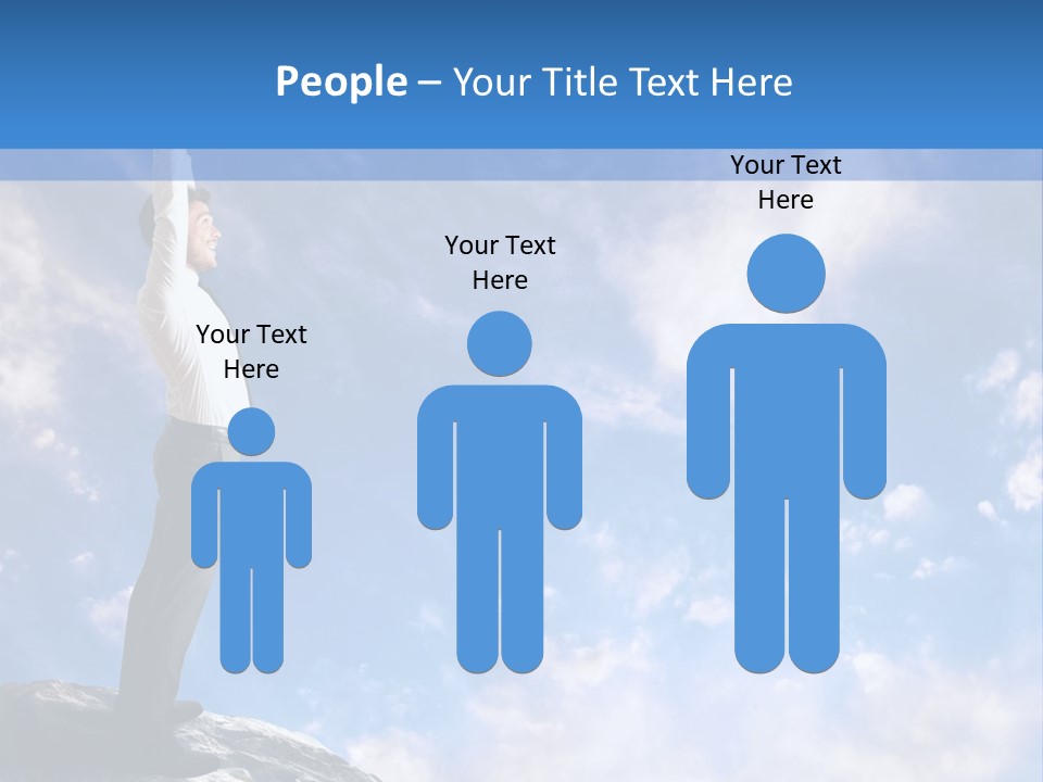 A Man Standing On Top Of A Rock With His Arms In The Air PowerPoint Template