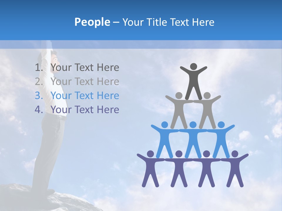 A Man Standing On Top Of A Rock With His Arms In The Air PowerPoint Template