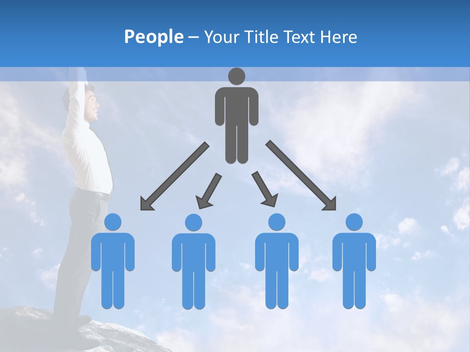 A Man Standing On Top Of A Rock With His Arms In The Air PowerPoint Template