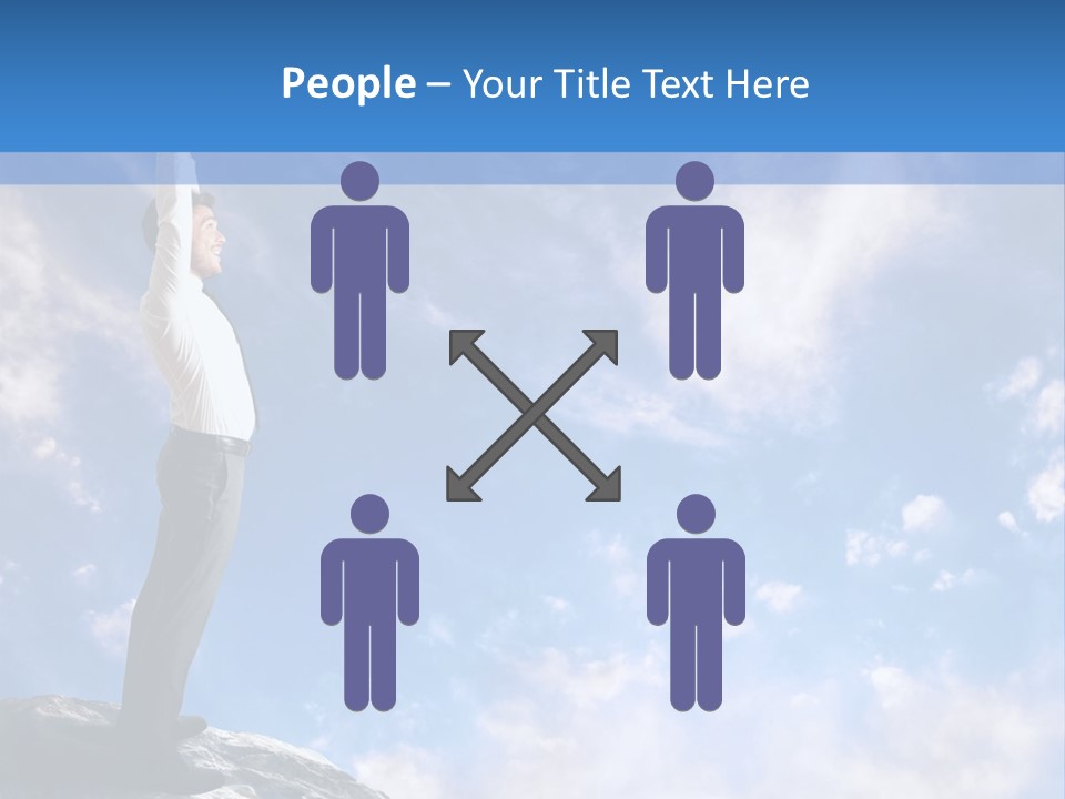 A Man Standing On Top Of A Rock With His Arms In The Air PowerPoint Template