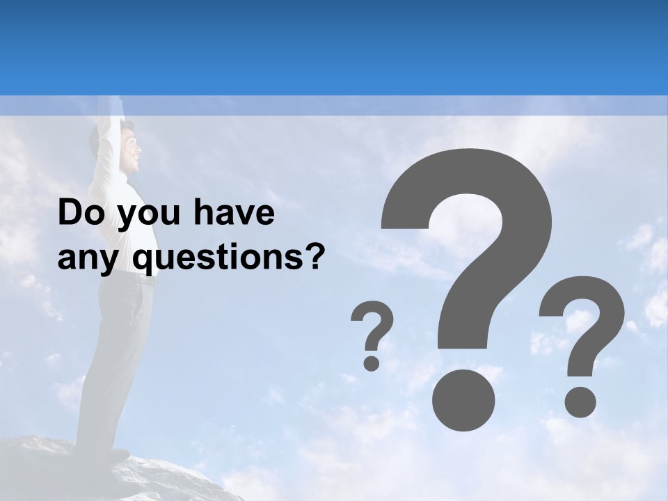 A Man Standing On Top Of A Rock With His Arms In The Air PowerPoint Template