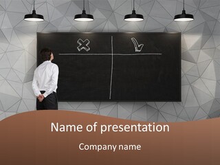 A Man Standing In Front Of A Blackboard With Arrows Drawn On It PowerPoint Template
