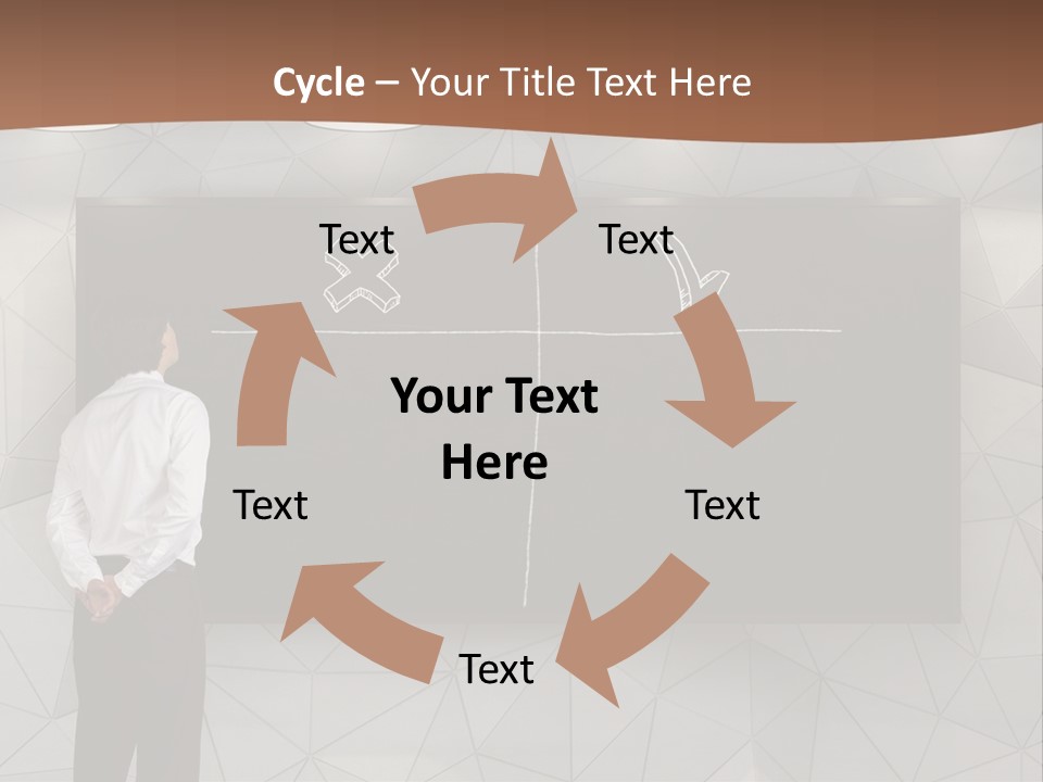 A Man Standing In Front Of A Blackboard With Arrows Drawn On It PowerPoint Template