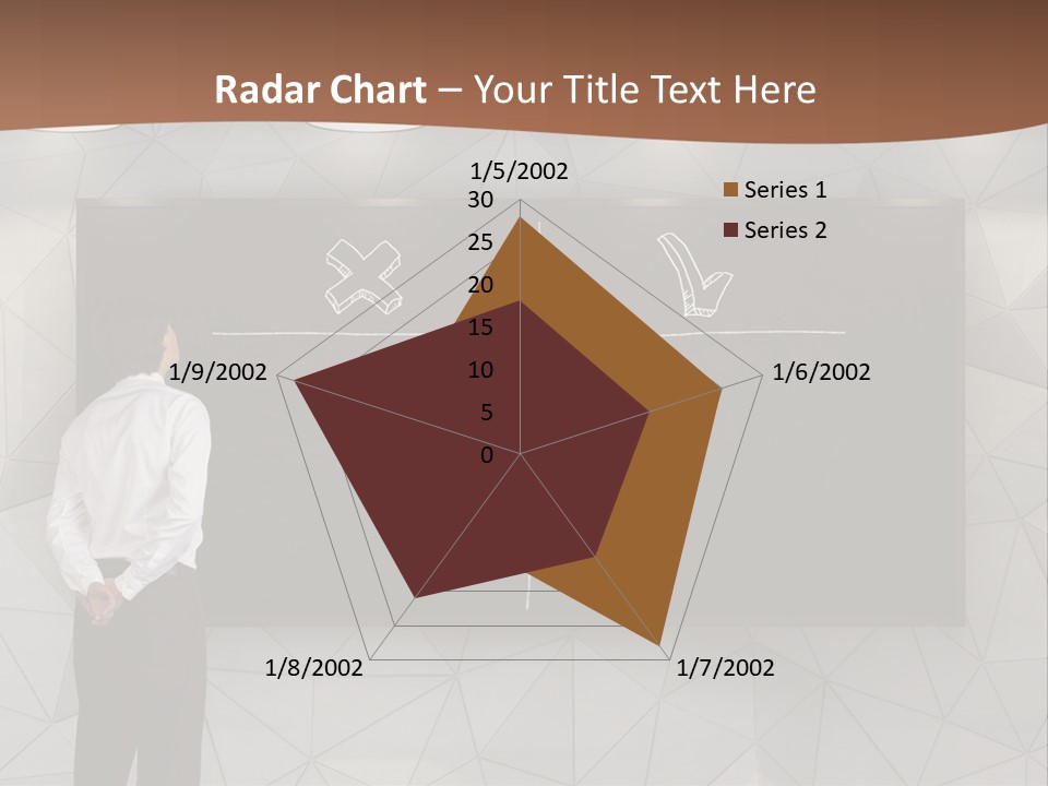 A Man Standing In Front Of A Blackboard With Arrows Drawn On It PowerPoint Template