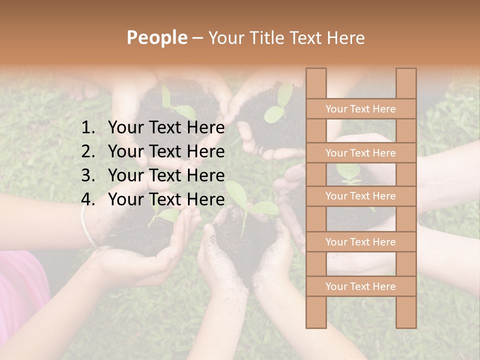 A Group Of People Holding Plants In Their Hands PowerPoint Template