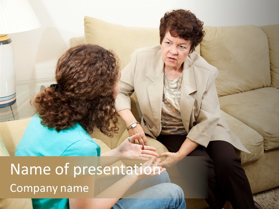 A Woman Sitting On A Couch Talking To Another Woman PowerPoint Template