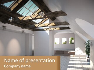 A Room With A Skylight And A Bed In It PowerPoint Template