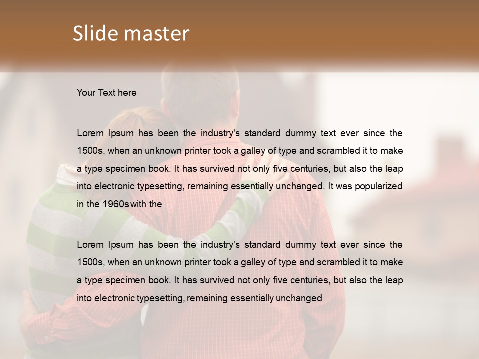 A Man And Woman Embracing In Front Of A House PowerPoint Template