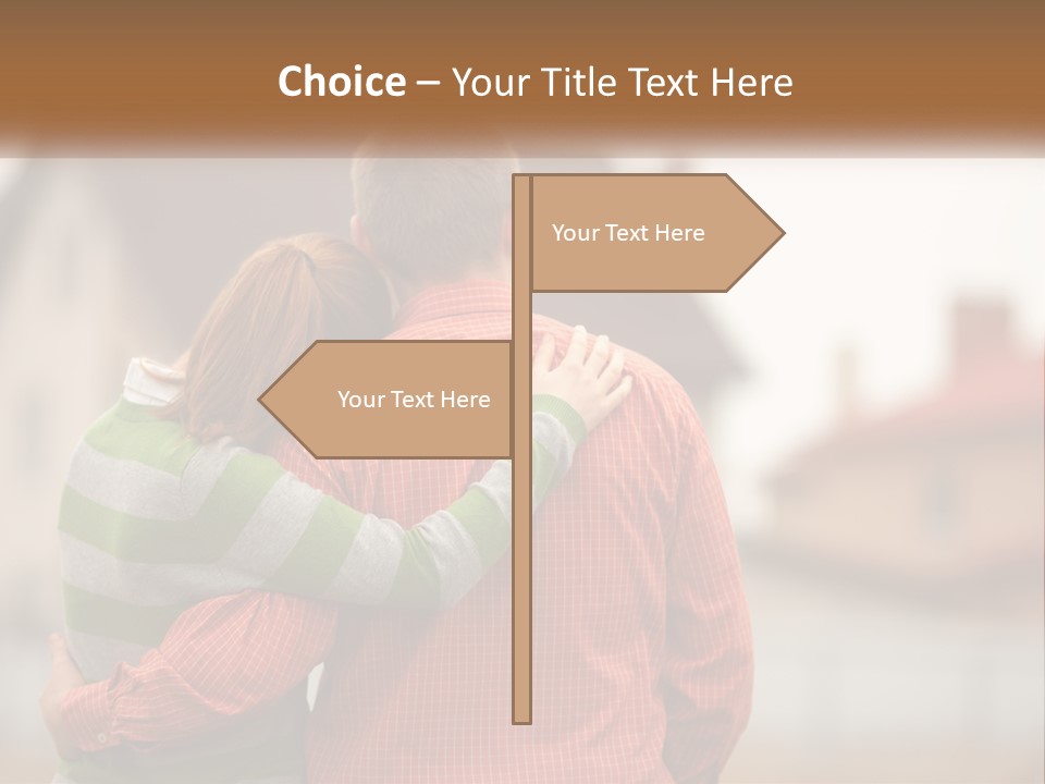 A Man And Woman Embracing In Front Of A House PowerPoint Template