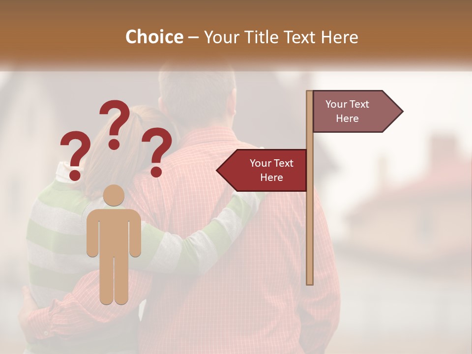 A Man And Woman Embracing In Front Of A House PowerPoint Template