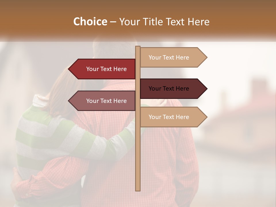 A Man And Woman Embracing In Front Of A House PowerPoint Template