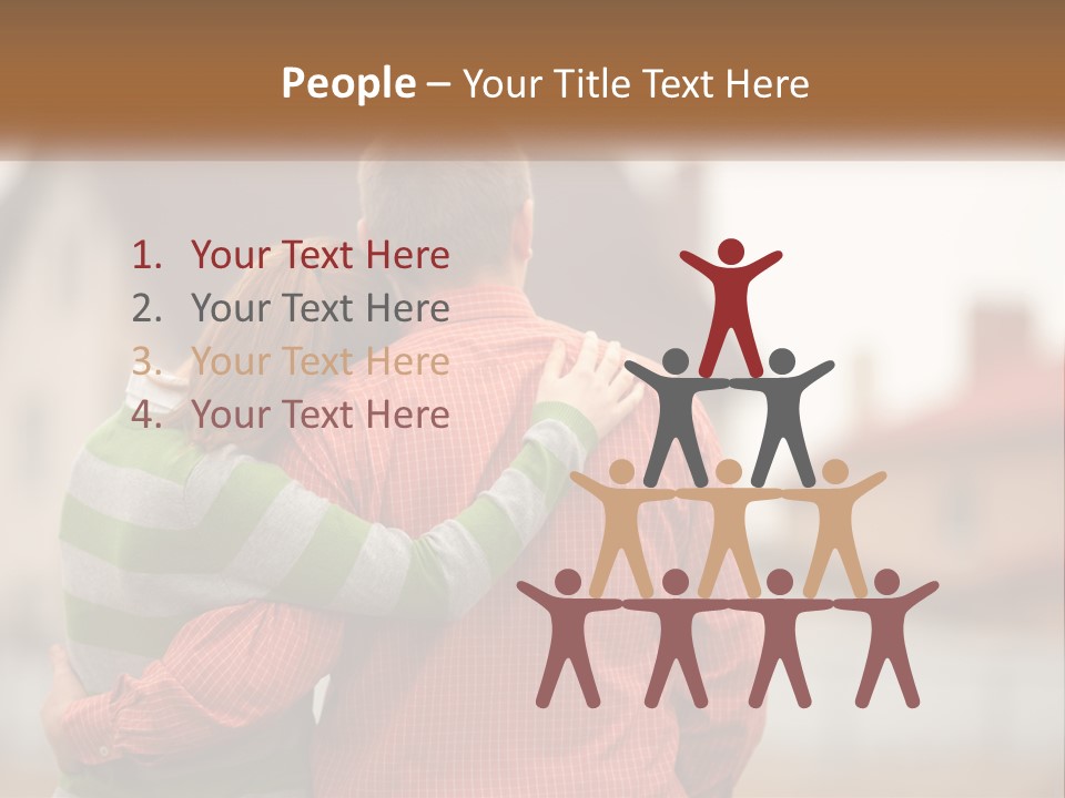 A Man And Woman Embracing In Front Of A House PowerPoint Template