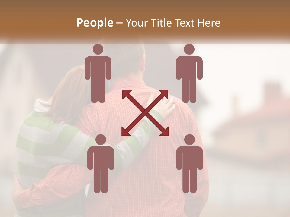 A Man And Woman Embracing In Front Of A House PowerPoint Template