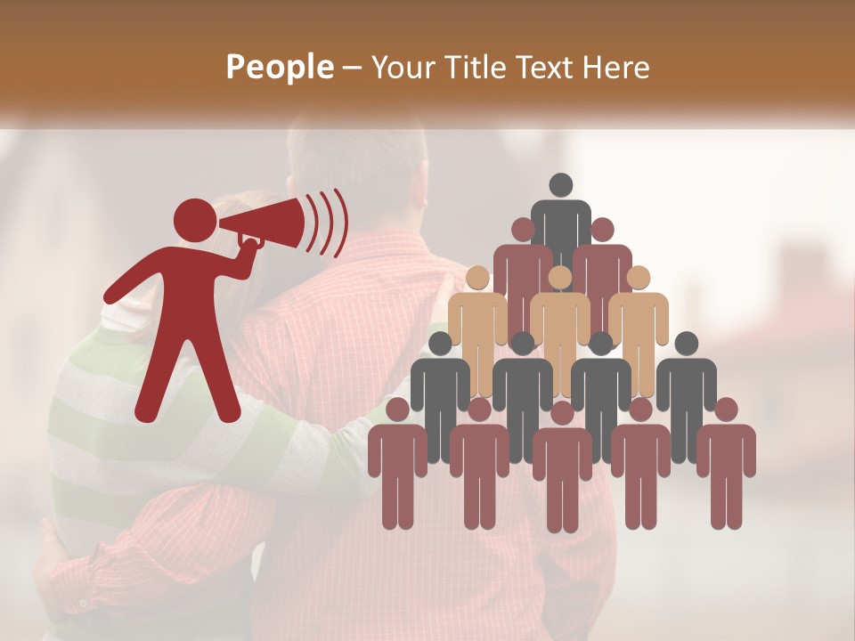 A Man And Woman Embracing In Front Of A House PowerPoint Template