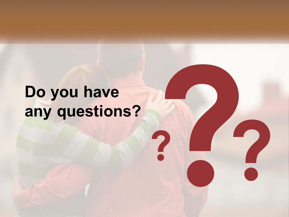 A Man And Woman Embracing In Front Of A House PowerPoint Template