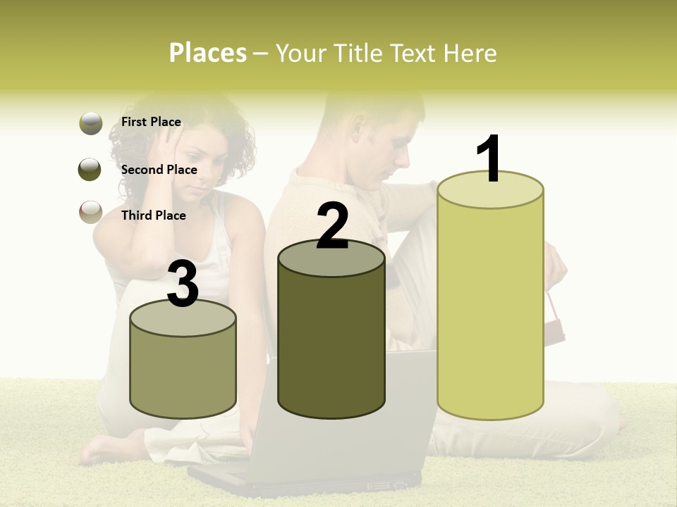 A Man And A Woman Sitting On The Floor With A Laptop PowerPoint Template