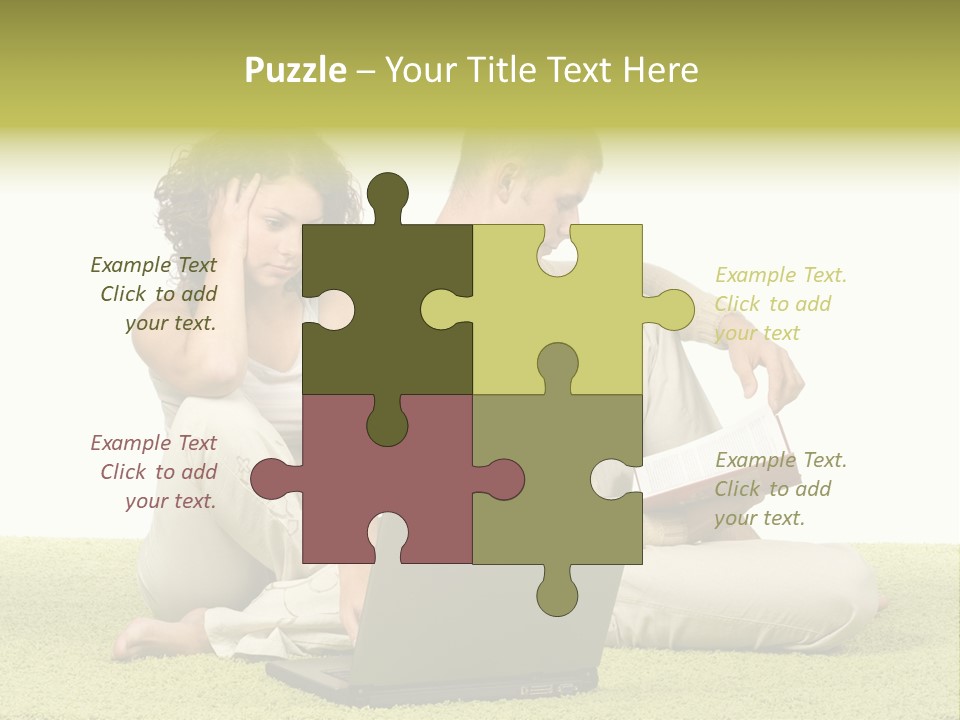 A Man And A Woman Sitting On The Floor With A Laptop PowerPoint Template