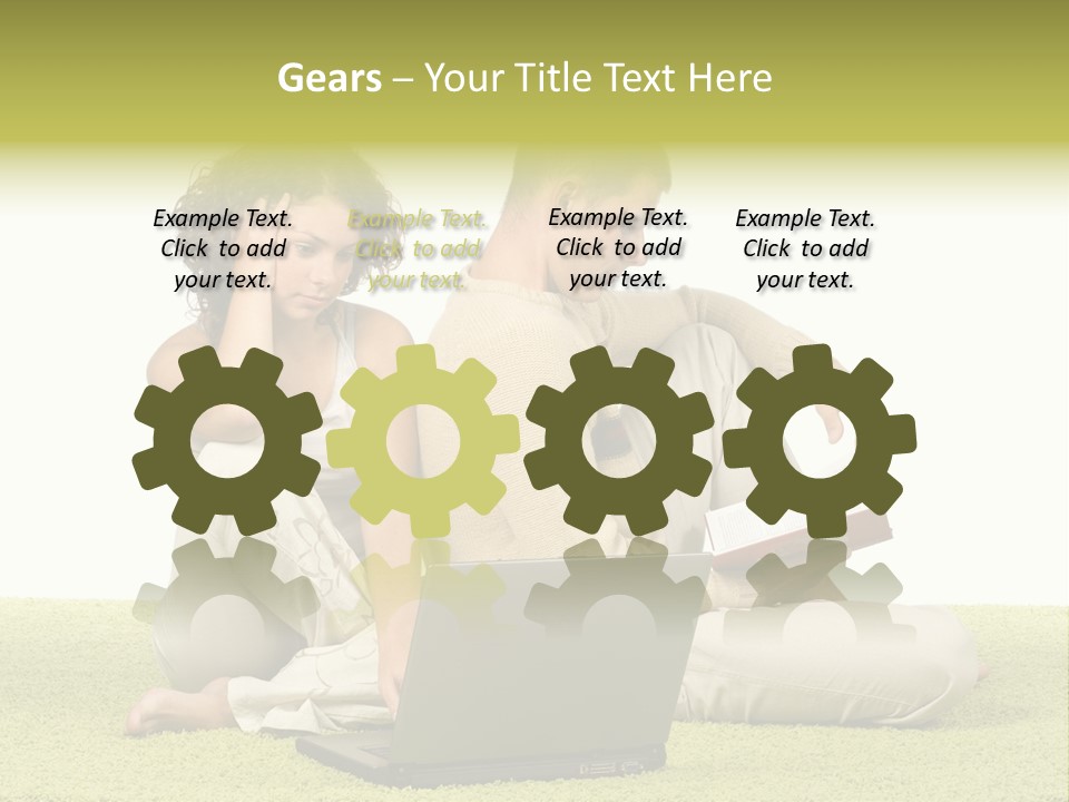 A Man And A Woman Sitting On The Floor With A Laptop PowerPoint Template