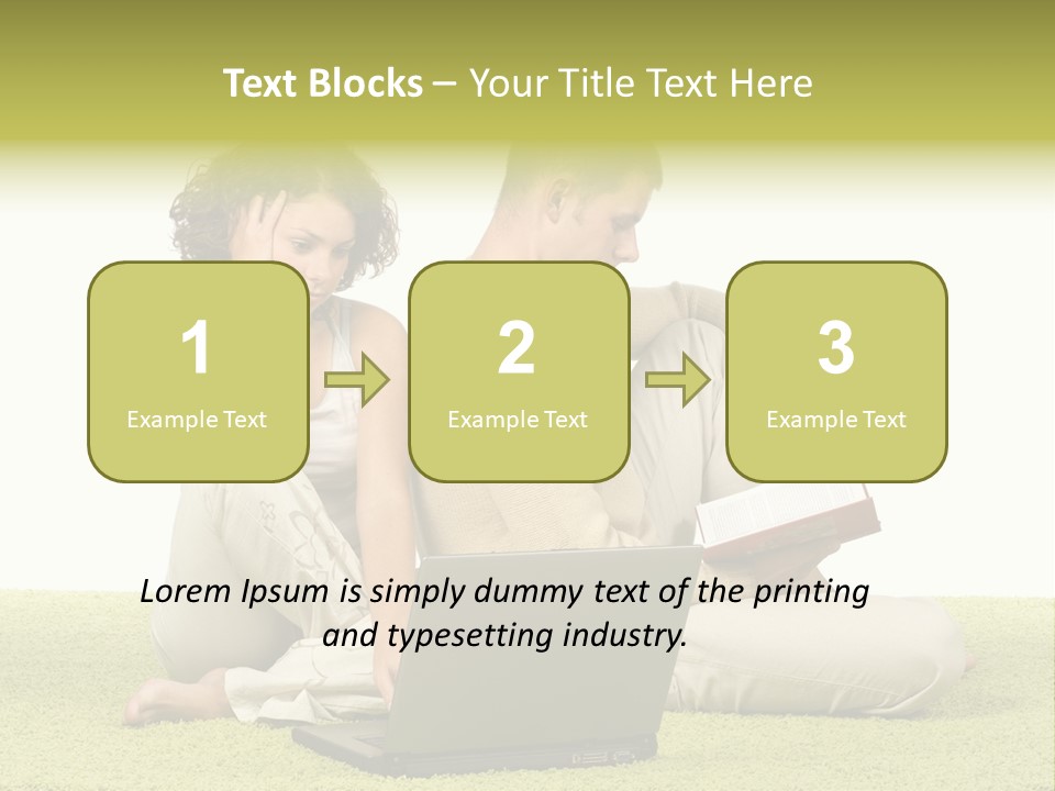 A Man And A Woman Sitting On The Floor With A Laptop PowerPoint Template