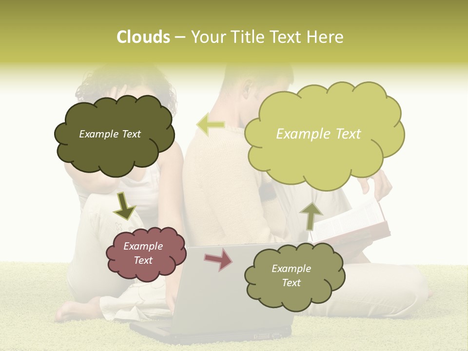 A Man And A Woman Sitting On The Floor With A Laptop PowerPoint Template