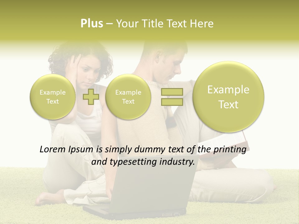 A Man And A Woman Sitting On The Floor With A Laptop PowerPoint Template