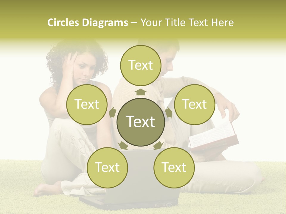 A Man And A Woman Sitting On The Floor With A Laptop PowerPoint Template