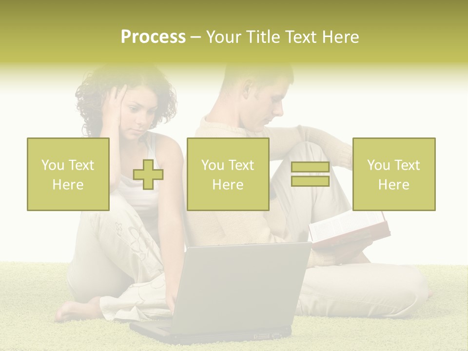 A Man And A Woman Sitting On The Floor With A Laptop PowerPoint Template