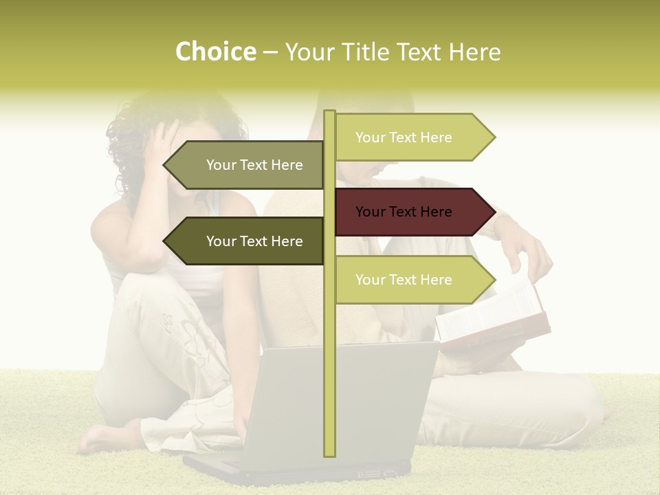 A Man And A Woman Sitting On The Floor With A Laptop PowerPoint Template