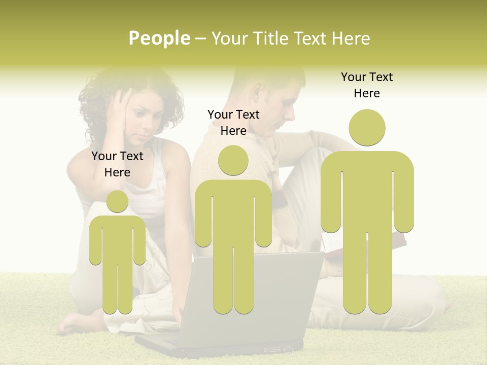 A Man And A Woman Sitting On The Floor With A Laptop PowerPoint Template