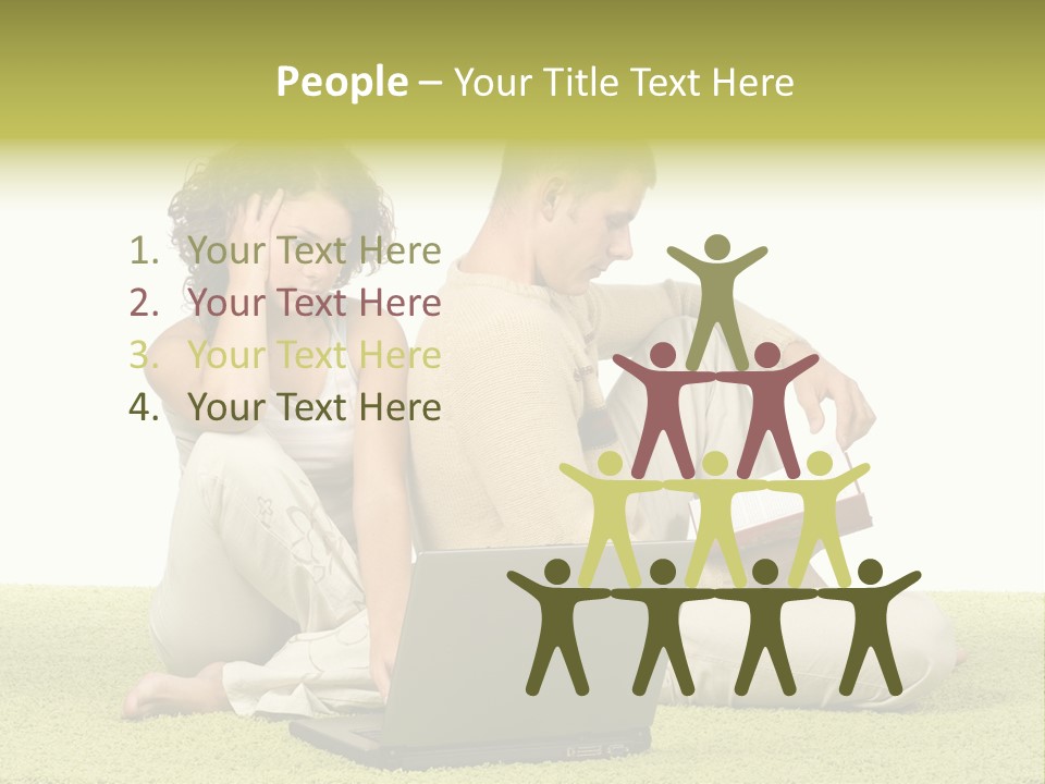 A Man And A Woman Sitting On The Floor With A Laptop PowerPoint Template