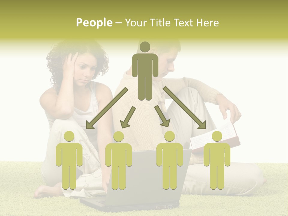 A Man And A Woman Sitting On The Floor With A Laptop PowerPoint Template