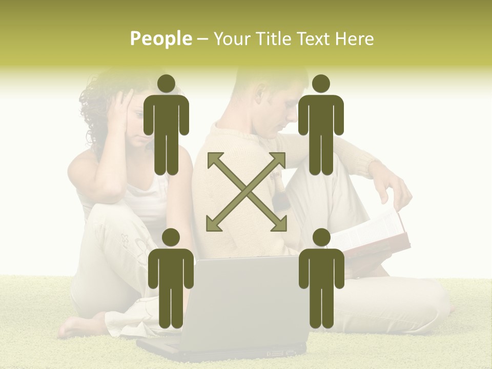 A Man And A Woman Sitting On The Floor With A Laptop PowerPoint Template