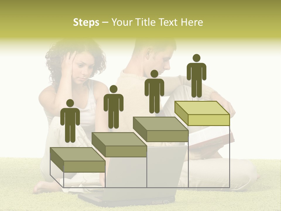 A Man And A Woman Sitting On The Floor With A Laptop PowerPoint Template