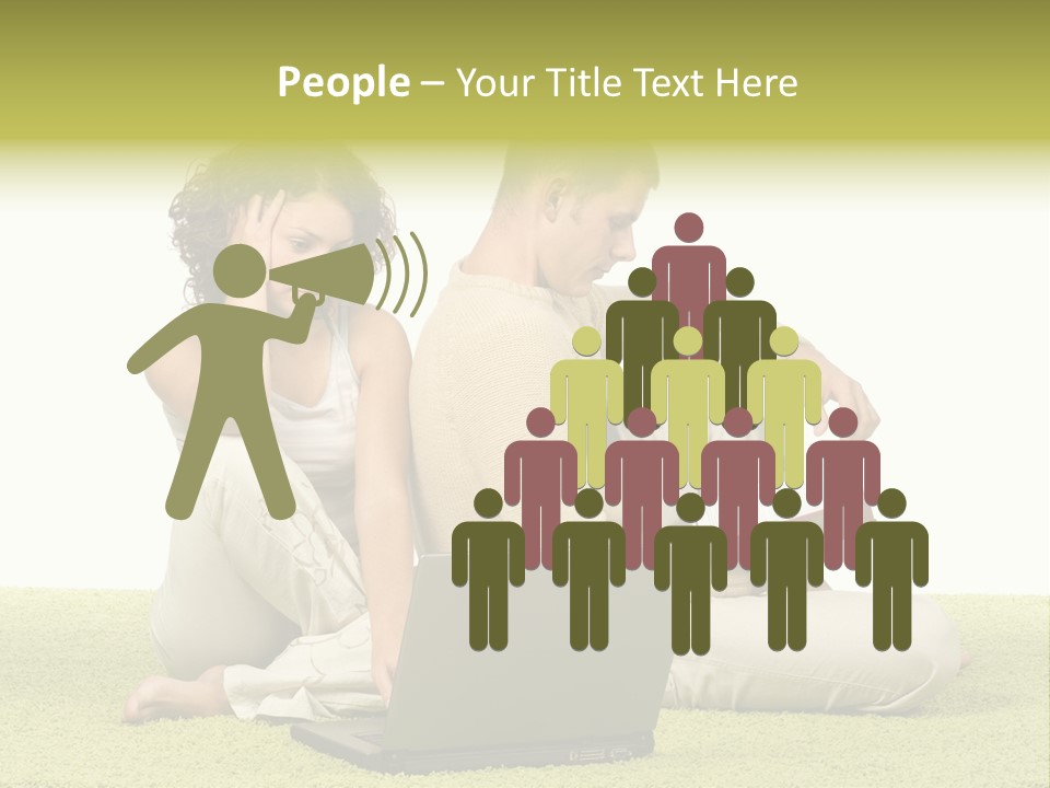 A Man And A Woman Sitting On The Floor With A Laptop PowerPoint Template