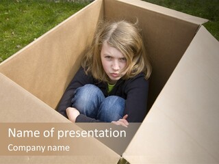 A Little Girl Sitting Inside Of A Cardboard Box PowerPoint Template