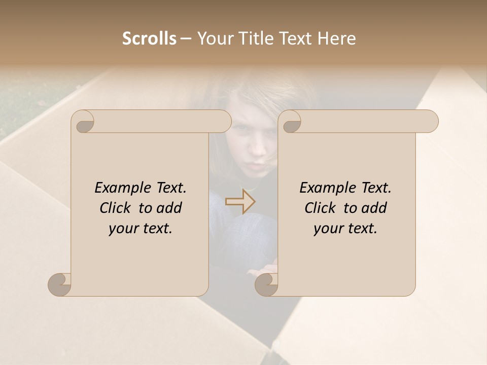 A Little Girl Sitting Inside Of A Cardboard Box PowerPoint Template