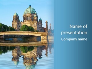 A Bridge Over A Body Of Water With A Building In The Background PowerPoint Template