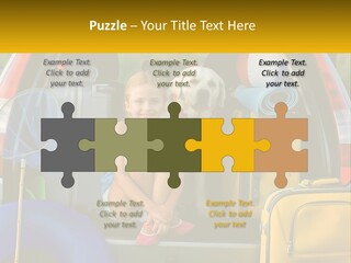 A Little Girl Sitting In The Back Of A Car With A Dog PowerPoint Template