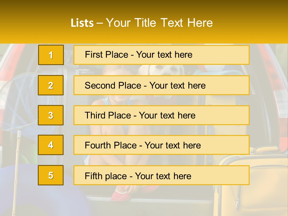 A Little Girl Sitting In The Back Of A Car With A Dog PowerPoint Template