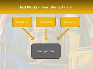 A Little Girl Sitting In The Back Of A Car With A Dog PowerPoint Template