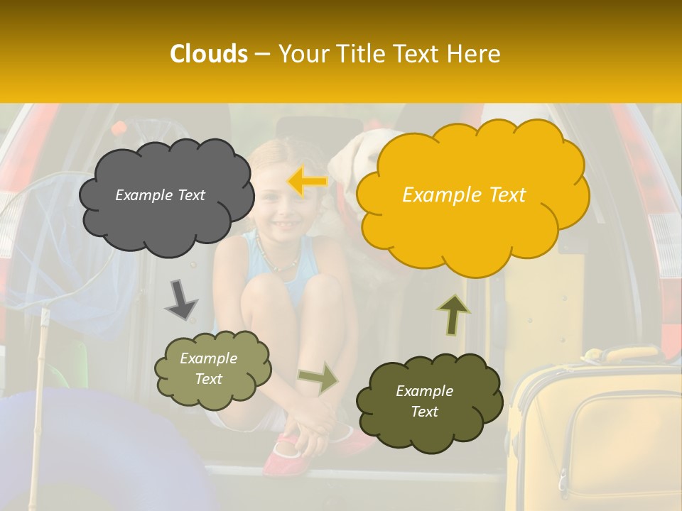 A Little Girl Sitting In The Back Of A Car With A Dog PowerPoint Template