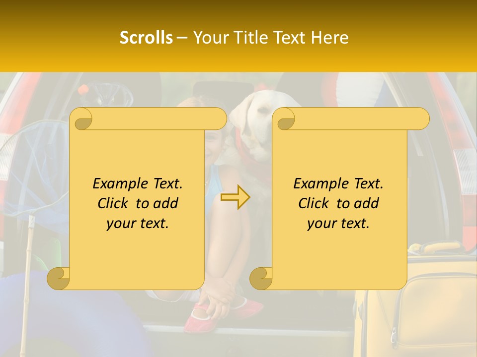 A Little Girl Sitting In The Back Of A Car With A Dog PowerPoint Template