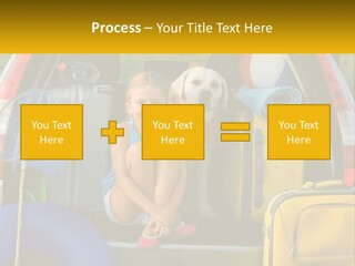 A Little Girl Sitting In The Back Of A Car With A Dog PowerPoint Template